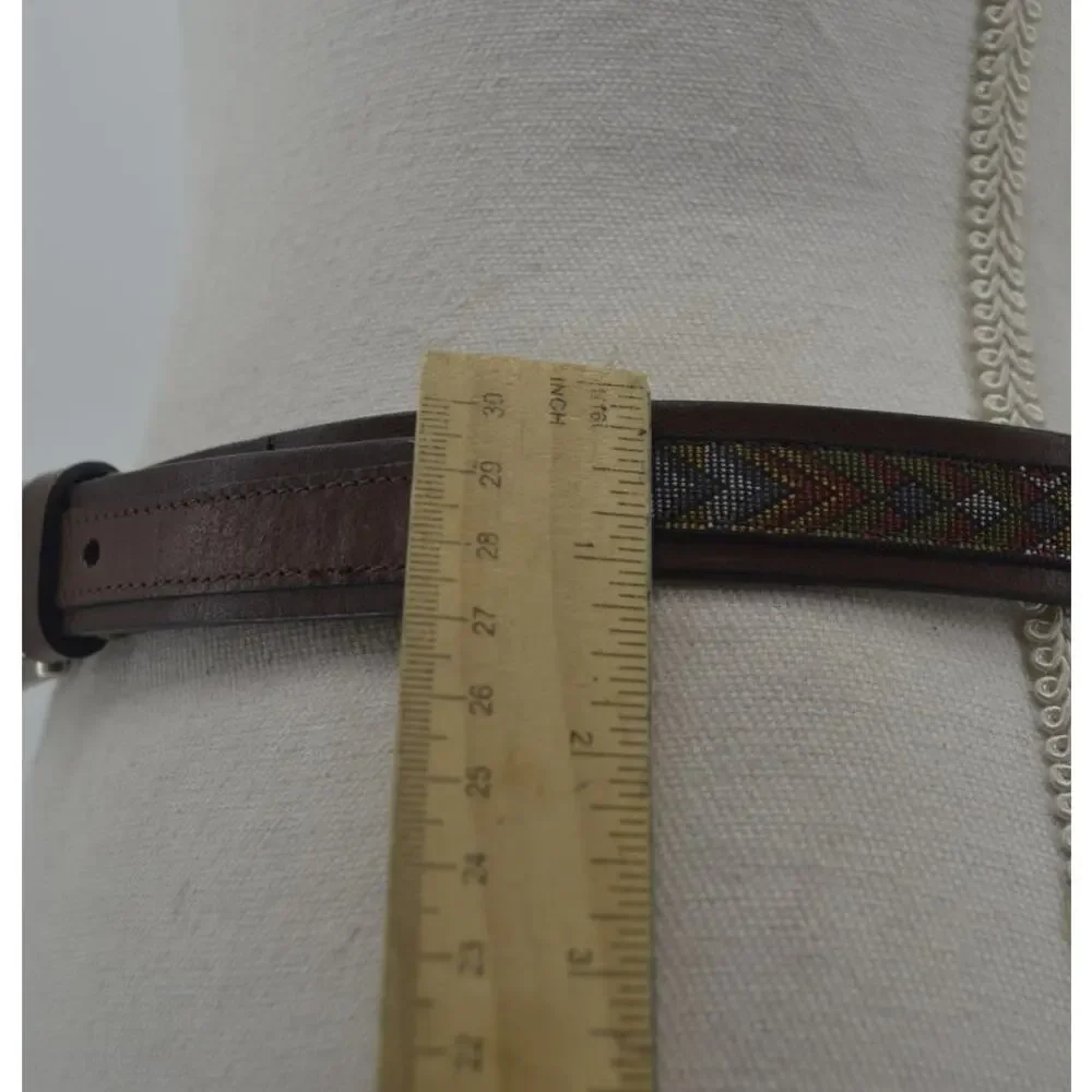 Women's Brown Leather Belt Textile Multicolored Accent Large